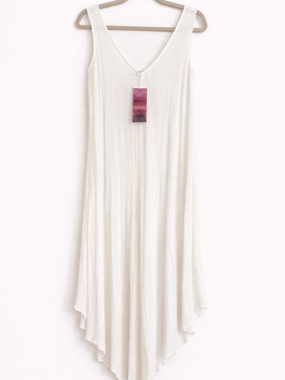 White Flowy Wide-Leg Jumpsuit Size Medium Sleeveless High-Low Hem